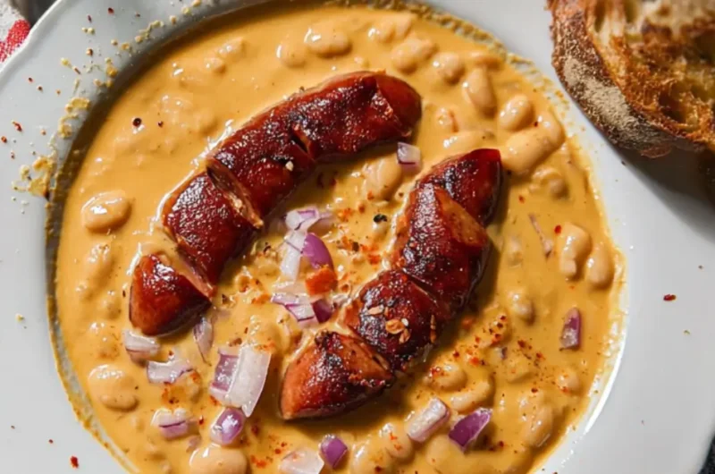 Babfőzelék sült debrecenivel